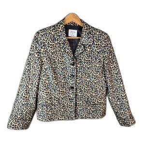 Collections for Le Suit Womens Blazer 14 Blue Yellow Leopard Print Lined Jacket
